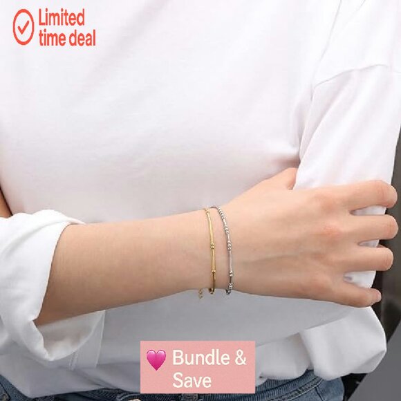 Stainless Steel Morse Code Bracelet Adjustable 7-8.5 Inch Unisex Gift - Picture 3 of 7